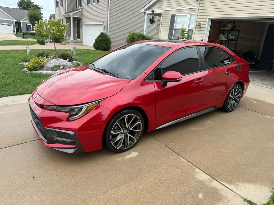 Red sedan exterior after a Tyus Detailing service